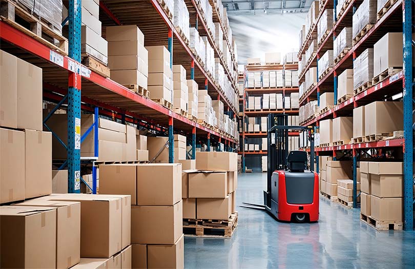 Shrink wrap production line with pallets ready for shipping